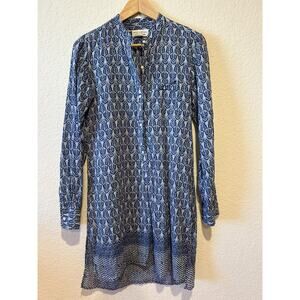 Nili Lotan Cotton Gauze Popover Shirt Dress Tunic Top Size M Blue Floral Boho